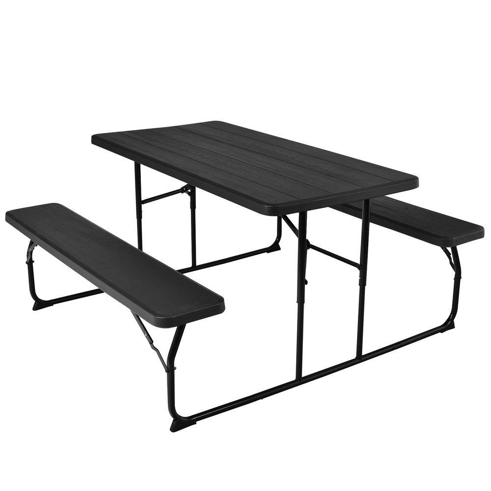 HONEY JOY Black Indoor  Outdoor Folding Picnic Table with Bench Seat Heavy-Duty Portable Camping Table Set TOPB006041