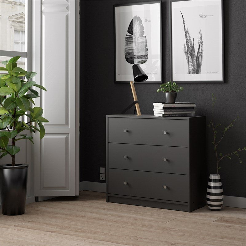 Atlin Designs Contemporary 3 Drawer Wooden Chest Dresser in Black