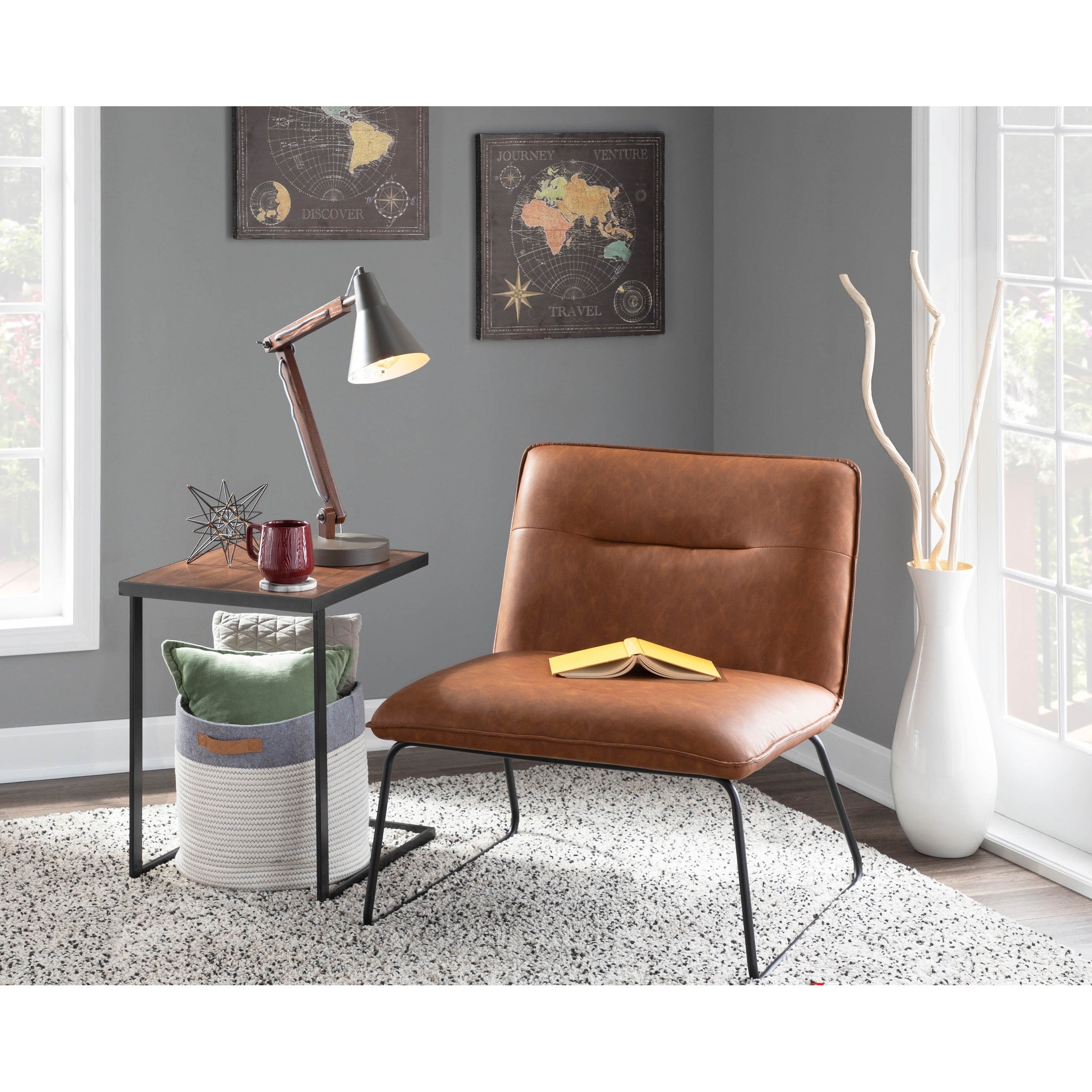 Carbon Loft Kerby Industrial Faux Leather Accent Chair - N/A