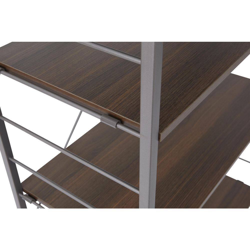 Nyhus 84 in. x 33 in. Brown MDF Wood Steel Frame 6-Shelves Adjustable Bookcase HD-56330008433