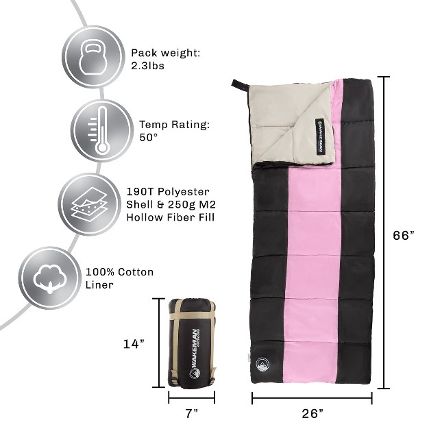 Leisure Sports Kids x27 Lightweight Sleeping Bag With Carrying Bag For Camping And Sleepovers Pink black