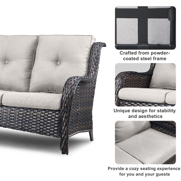 Patio Glider Chair Sofa with Fire Pit Table