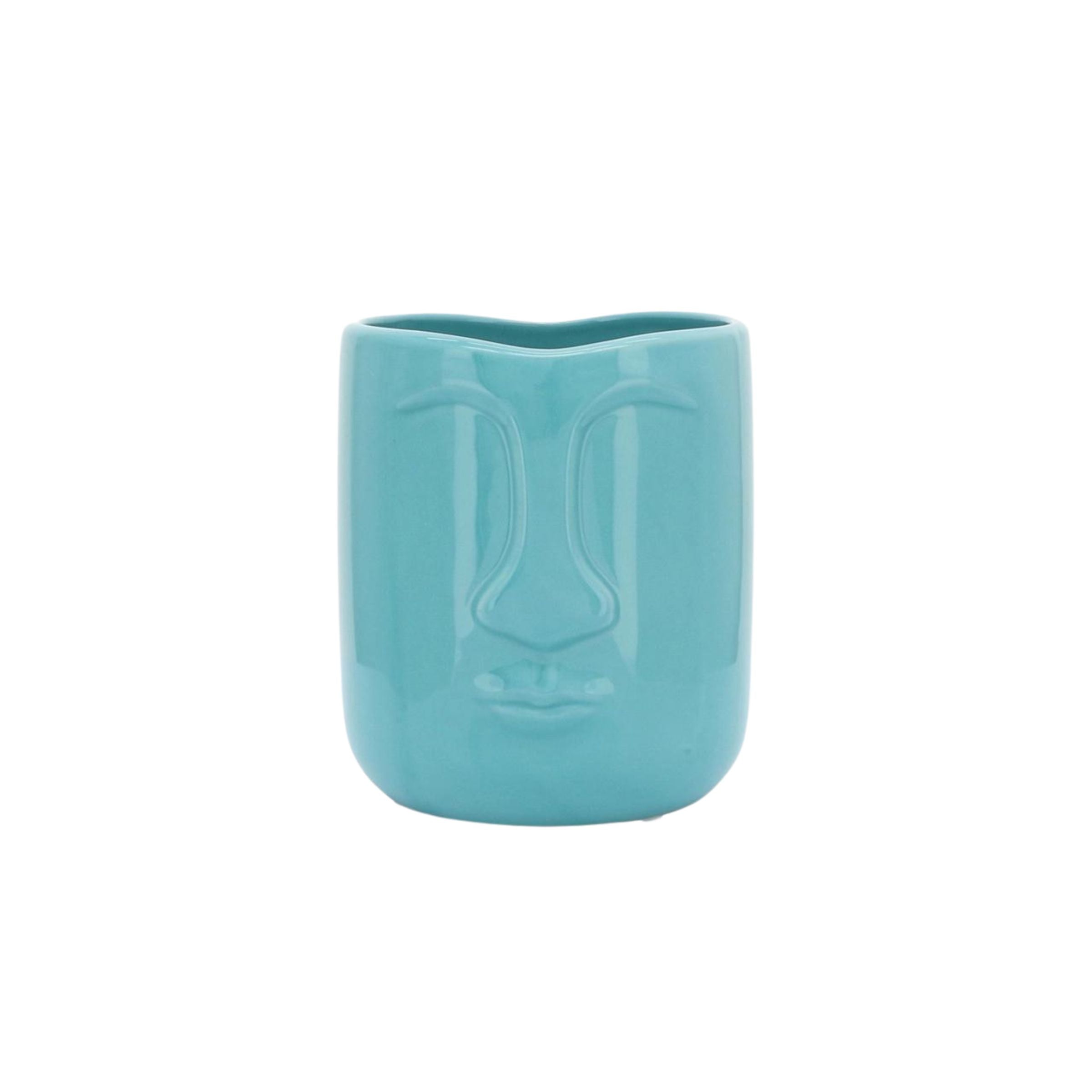 Ceramic Face Vase 12 Cm - Turquoise 15764-03