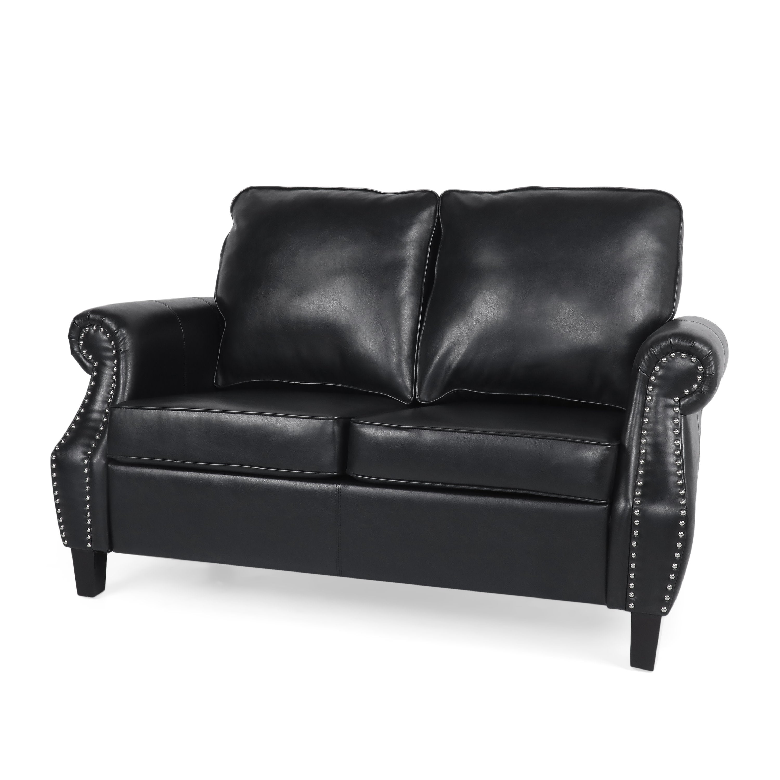 Pochelon Contemporary Faux Leather Loveseat with Nailhead Trim