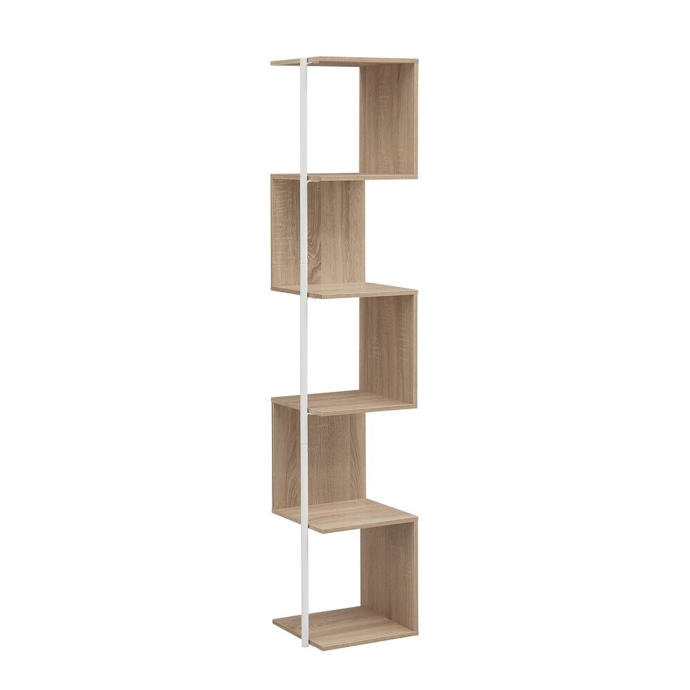 Furniture of America Linnea Modern 5 Tier Accent Corner Bookcase  Freestanding Display Bookshelf with Metal Post