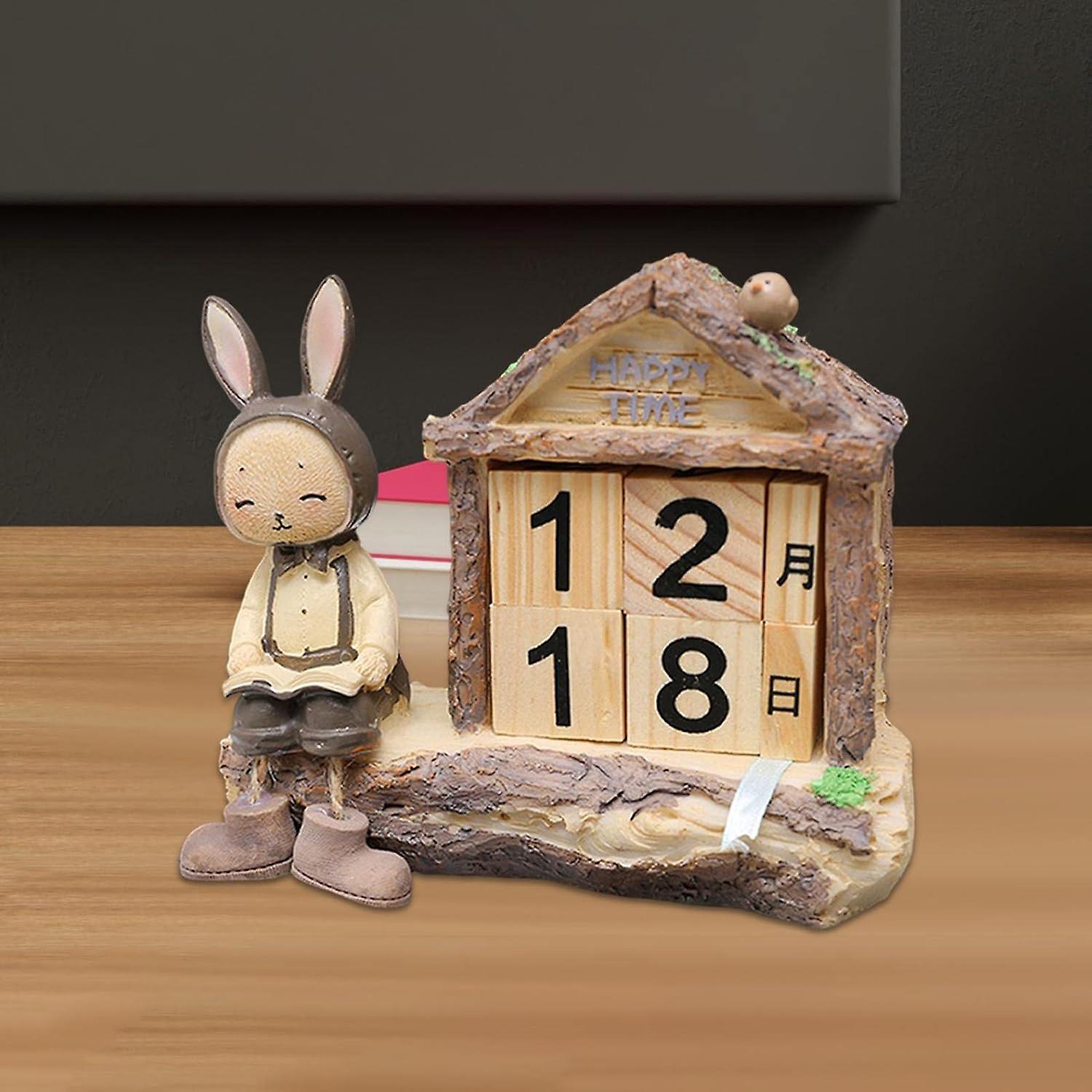 Wooden Daily Calendar， Rabbit Date Display， Reusable Desk Calendar Blocks For Cafe， Restaurant， Home Decor， Girl Dressed Up As A Rabbit-c