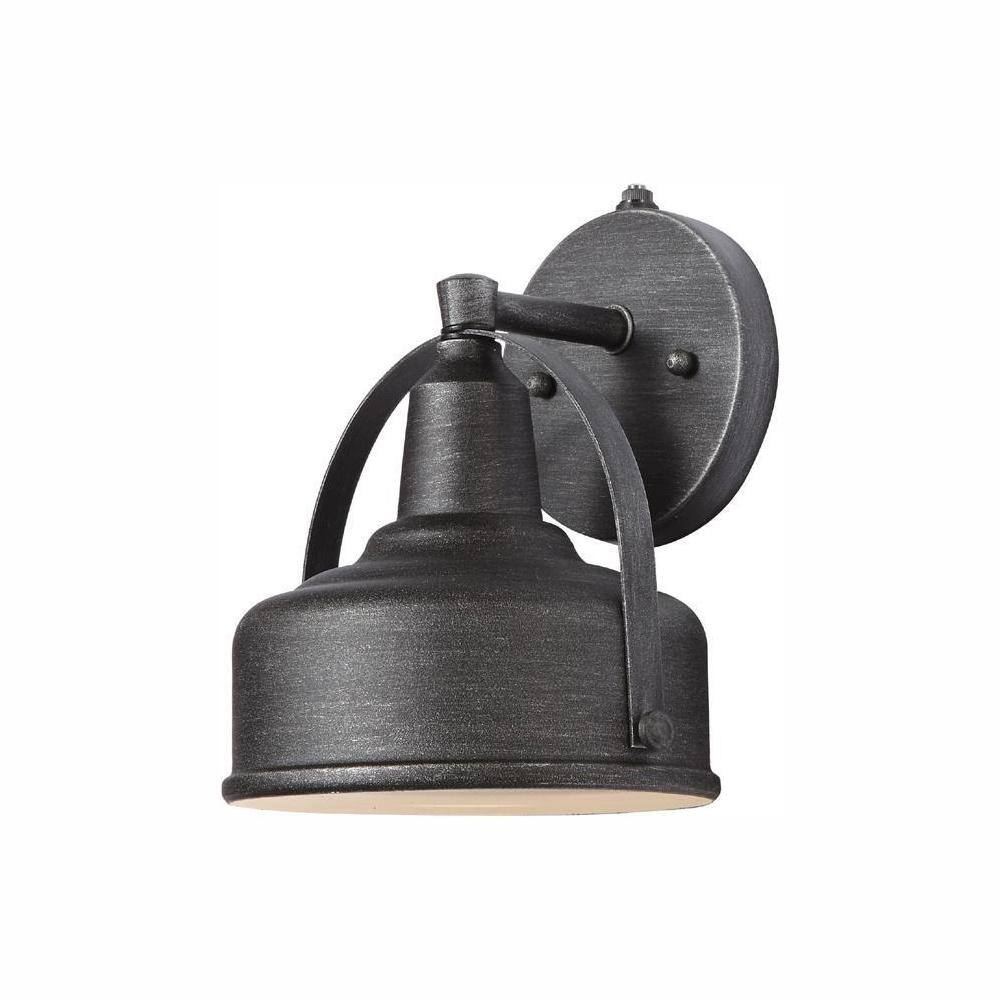 Hampton Bay Hampton Bay 9 in. Weathered Pewter Dusk to Dawn Integrated LED Outdoor Line Voltage Wall Sconce HB7058-304