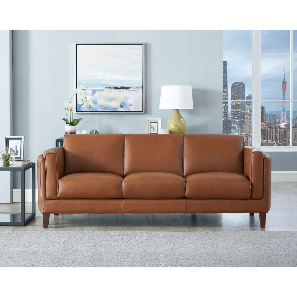 Hydeline Maui Top Grain Leather Sofa and Chair Set With Feather  Memory Foam and Springs