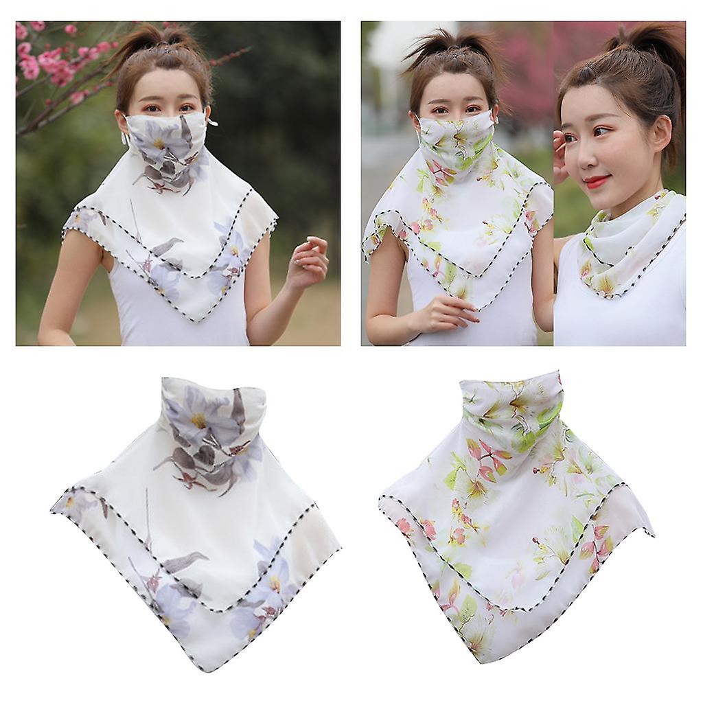 2 Pcs Elegant Face Mask Scarf Shields Mouth Cover Travel Uv Protection Silky