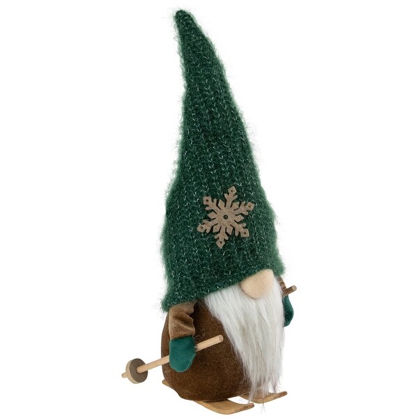 Skiing Gnome with Snowflake Knitted Hat Christmas Decoration