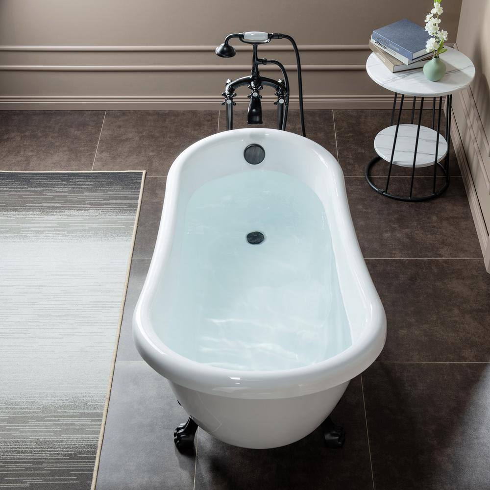 WOODBRIDGE Dover 54 in. Heavy Duty Acrylic Slipper Clawfoot Bathtub White Faucet Claw Feet Drain  Overflow in Oil Rubbed Bronze HBT7009