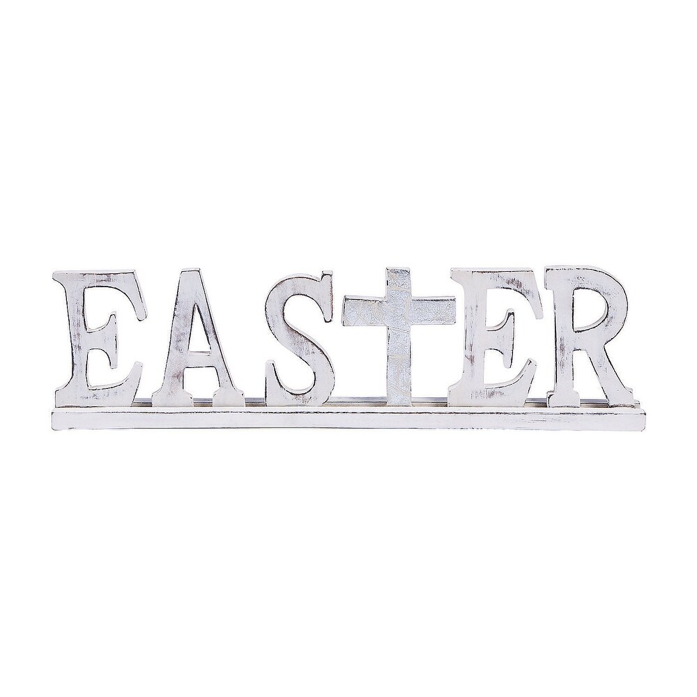 Easter Tabletop Sign With Metallic Cross  Springtime Home Decor  1 Piece   20\