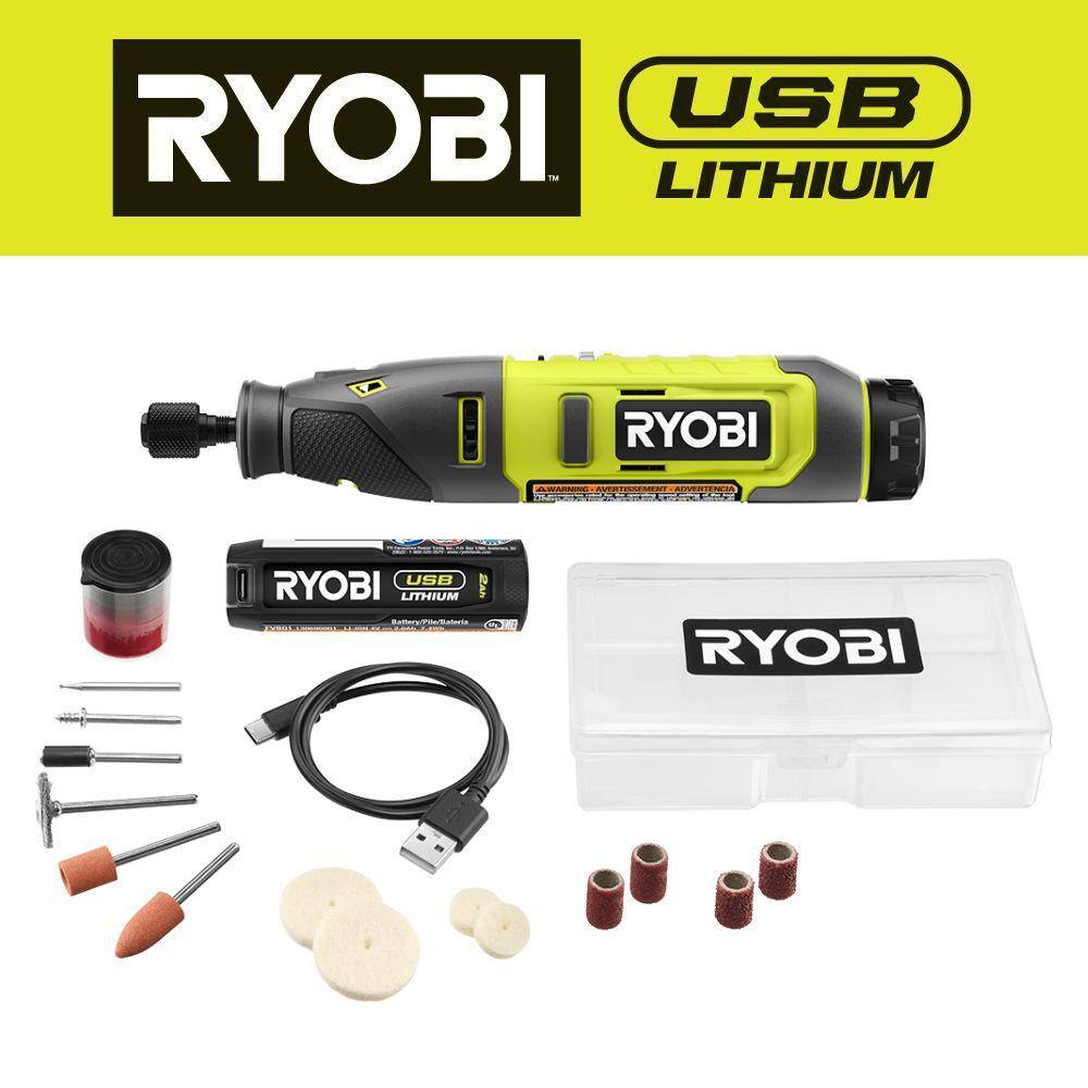 RYOBI USB Lithium Rotary Tool Kit with 2.0 Ah USB Lithium Battery and Charging Cable FVM51K