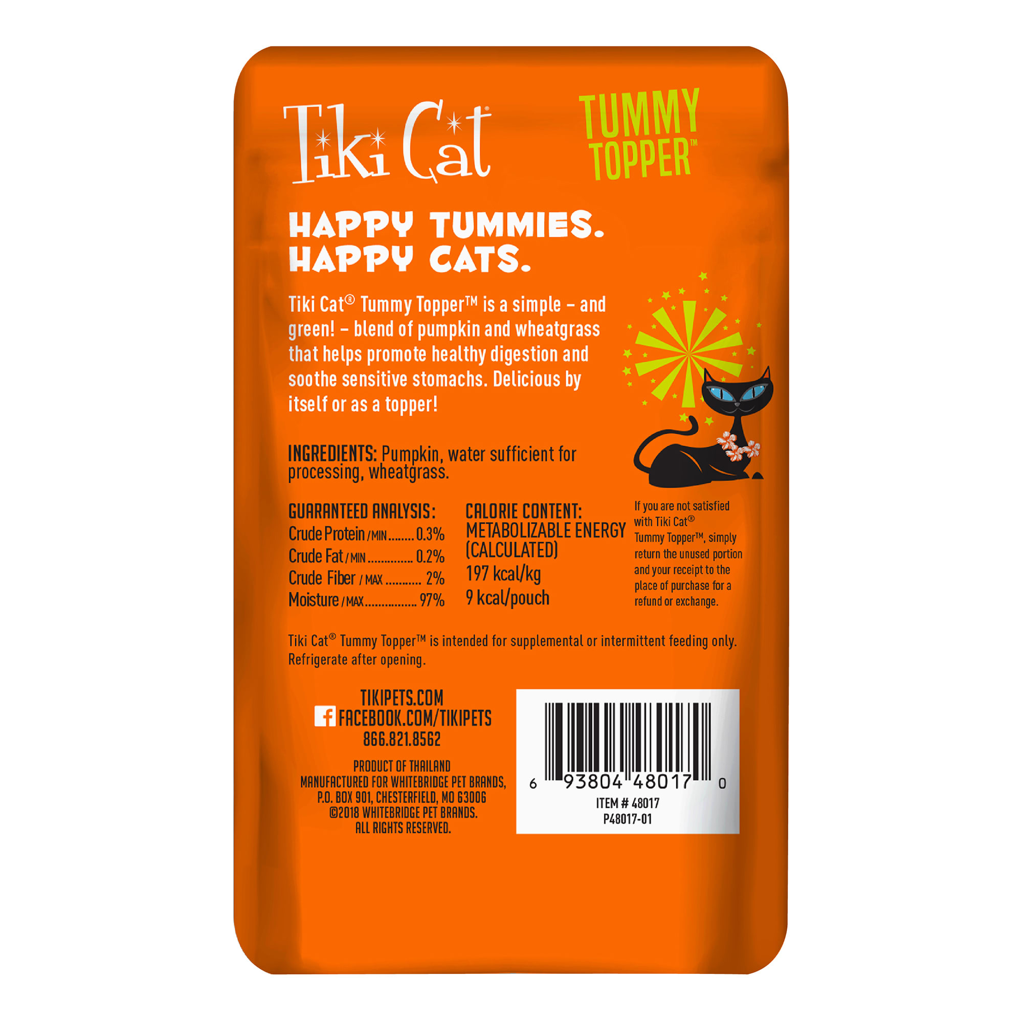 Tiki Cat Tummy Topper Pumpkin  Wheatgrass Cat Treat， 1.5 oz.