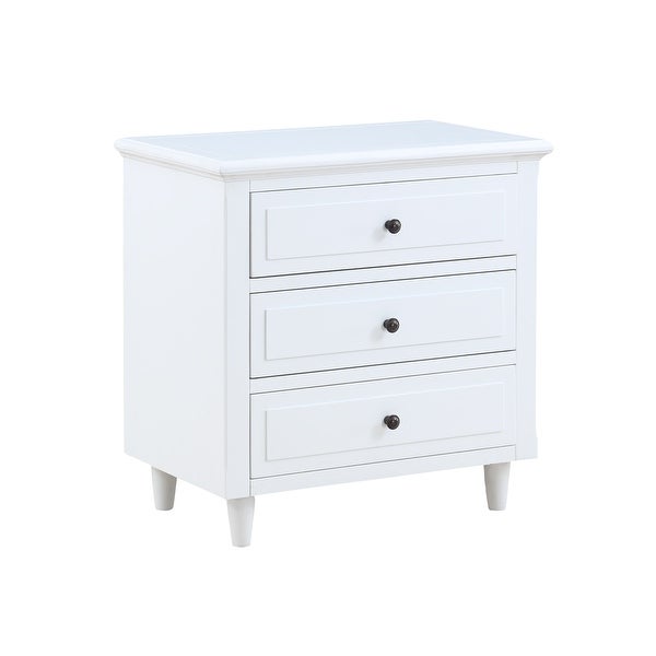 Modern Vintage 3 Drawer Wood Nightstand， White Wood Bedside Table， Side End Table for Bedroom， Living Room， Office - - 35651525