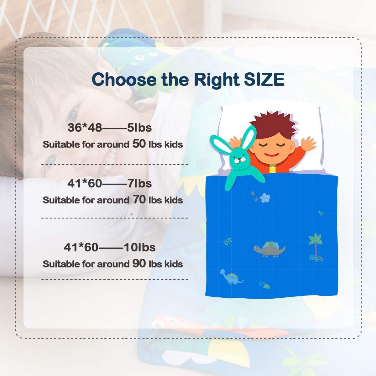 Sivio Kids Weighted Blanket， 3lbs 100% Natural Cotton Heavy Blanket for Kids and Toddler， 36 x 48 inches， Blue Dinosaur