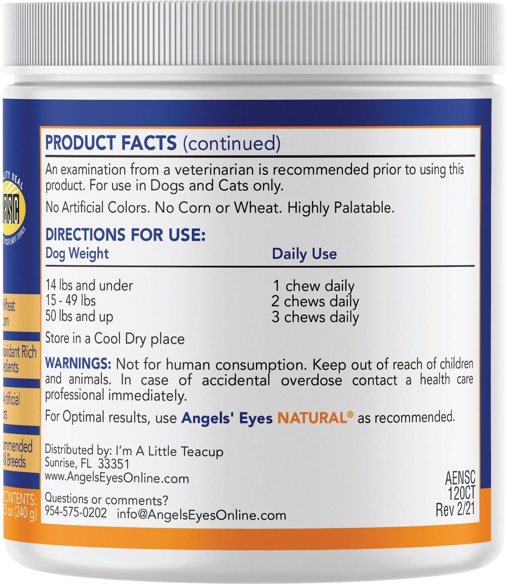 Angels' Eyes Natural Chicken Flavored Soft Chew Tear Stain Supplement for Dogs and Cats