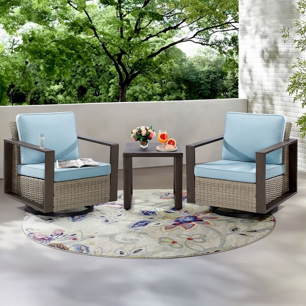 Cozywor 3Piece Patio Swivel Outdoor Rocking Chair Conversation Set with Side Table