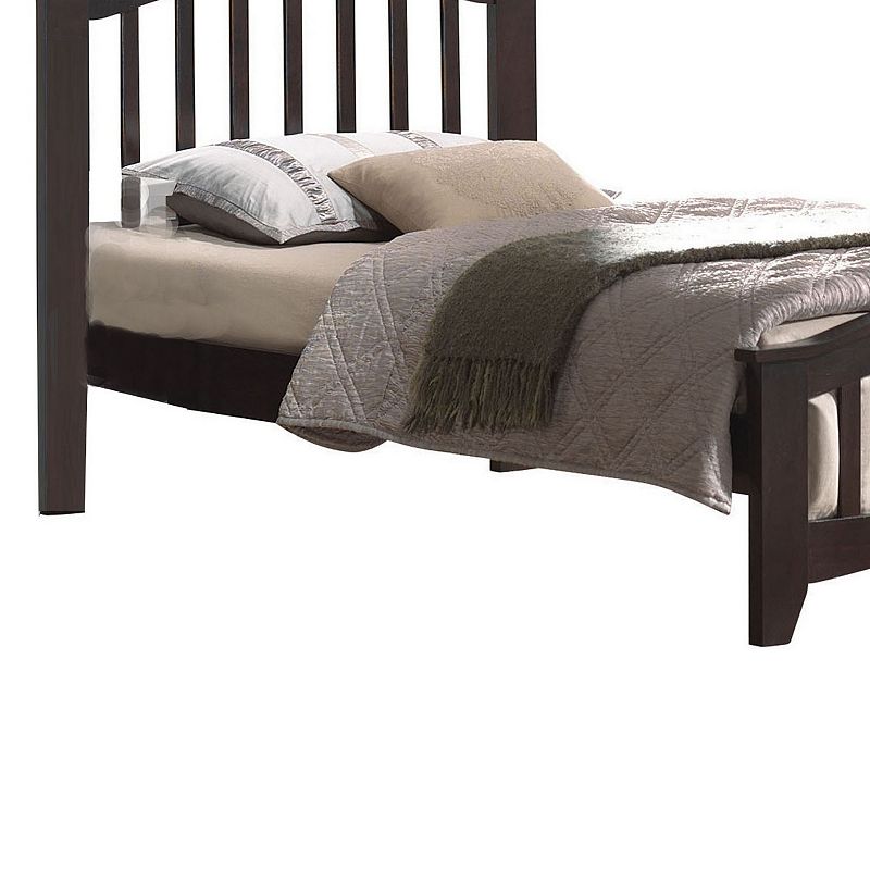 Wooden Twin Size Bed with Slated Design Headboard and Footboard， Dark Brown