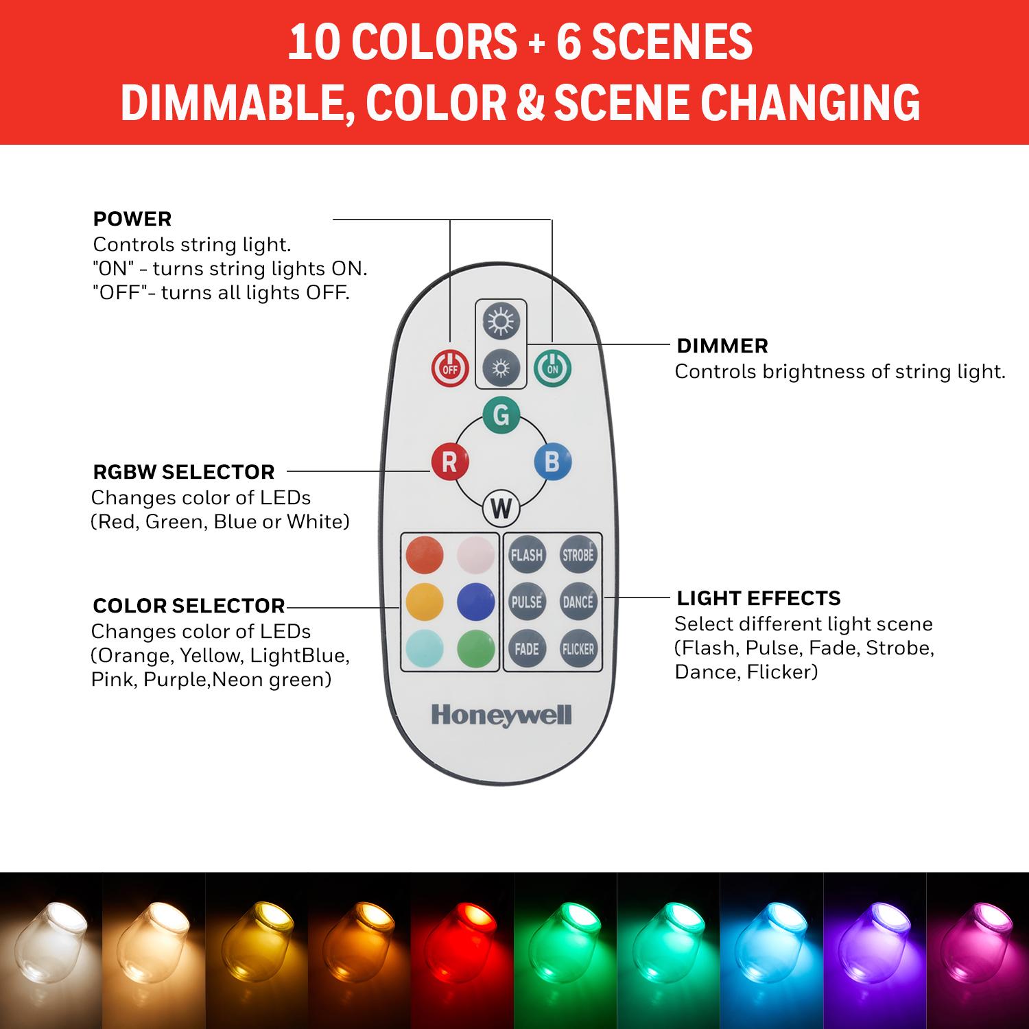 Honeywell 24 ft Color Changing LED String Light Set with Remote 8Bulbs Included  Crowdfused