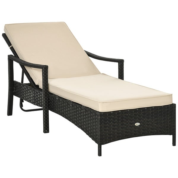 Wicker Chaise Lounge with Wheels， 4 Position Adjustable Backrest and Cushions Outdoor Lounge Chair PE Rattan Sun Lounger