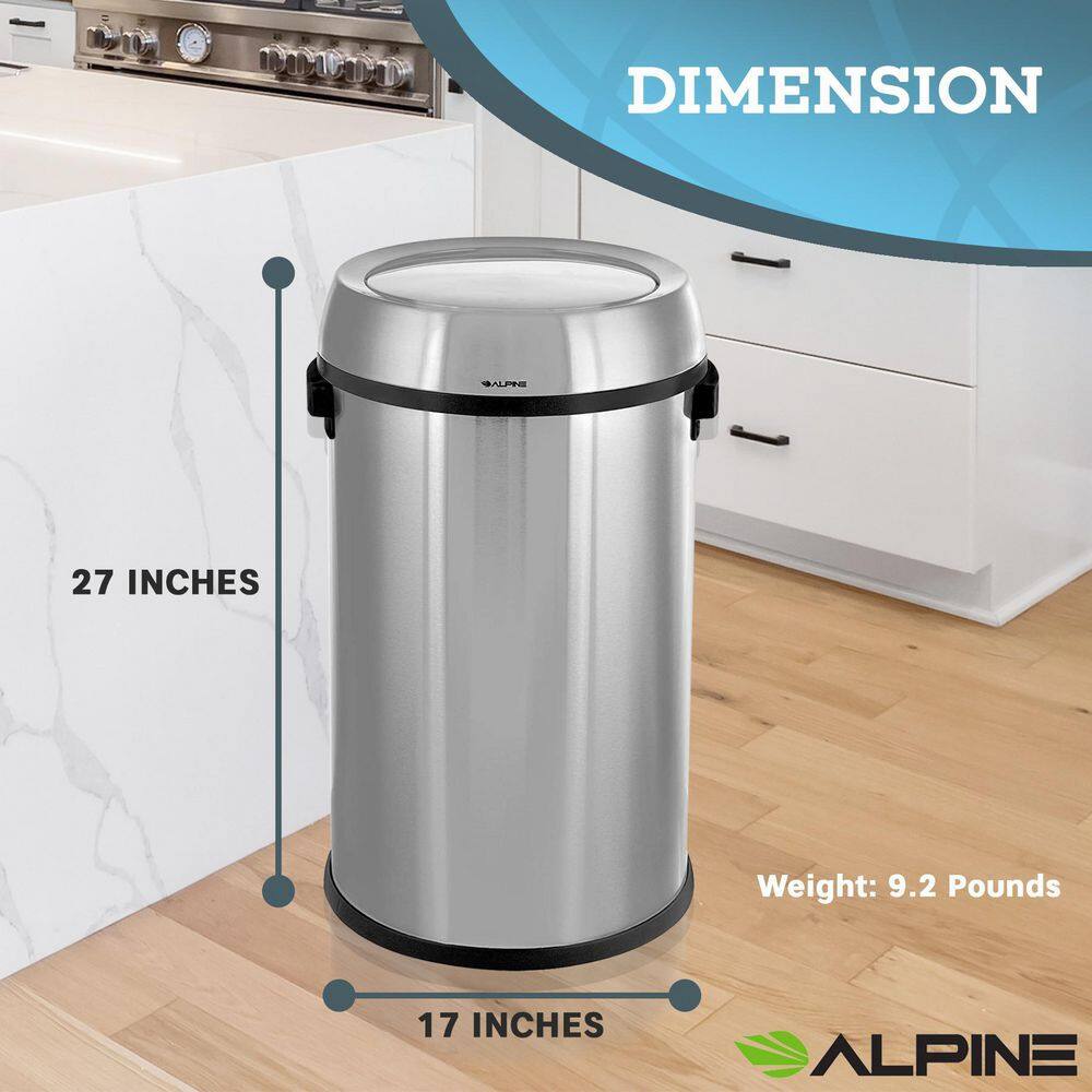 Alpine Industries 17 Gal. Stainless Steel Indoor Trash Can with Swing Lid 470-65L-1