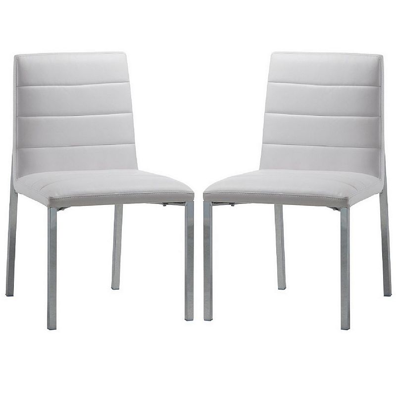 Eun 23 Inch Vegan Faux Leather Dining Chair， Chrome Legs， Set of 2， White