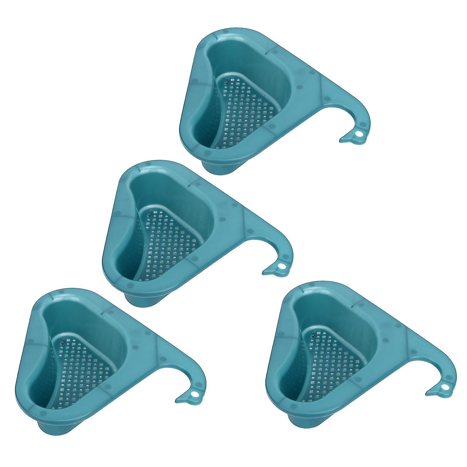 4pcs Drain Basket Multifunctional Triangular Sink Strainer Basket for Soap Toothbrush Sponge FruitLight Blue