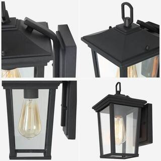 LALUZ Modern Textured Black Outdoor Wall Lantern Sconce 1-Light Exterior Wall Light with Clear Glass Shade for Garden Gazebo LL6NEVHL1278S6B