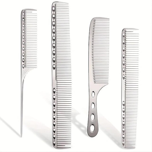 4pcs Professional Stainless Steel Comb Space Aluminum Comb For All Hair Types Hair Styling Comb Fine Cutting Comb Rat Tail Comb Detangling Comb