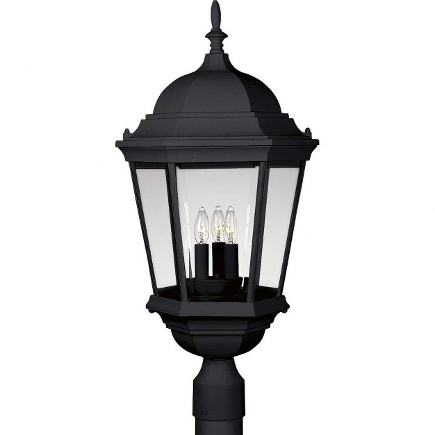 Progress Lighting Welbourne 3 light Post Lantern Textured Black Clear Beveled Glass Panels