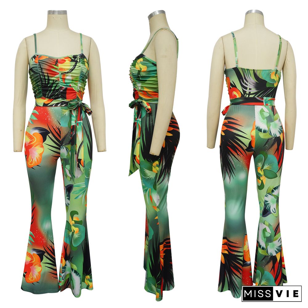 Sling Print Sexy Backless Flared Jumpsuit