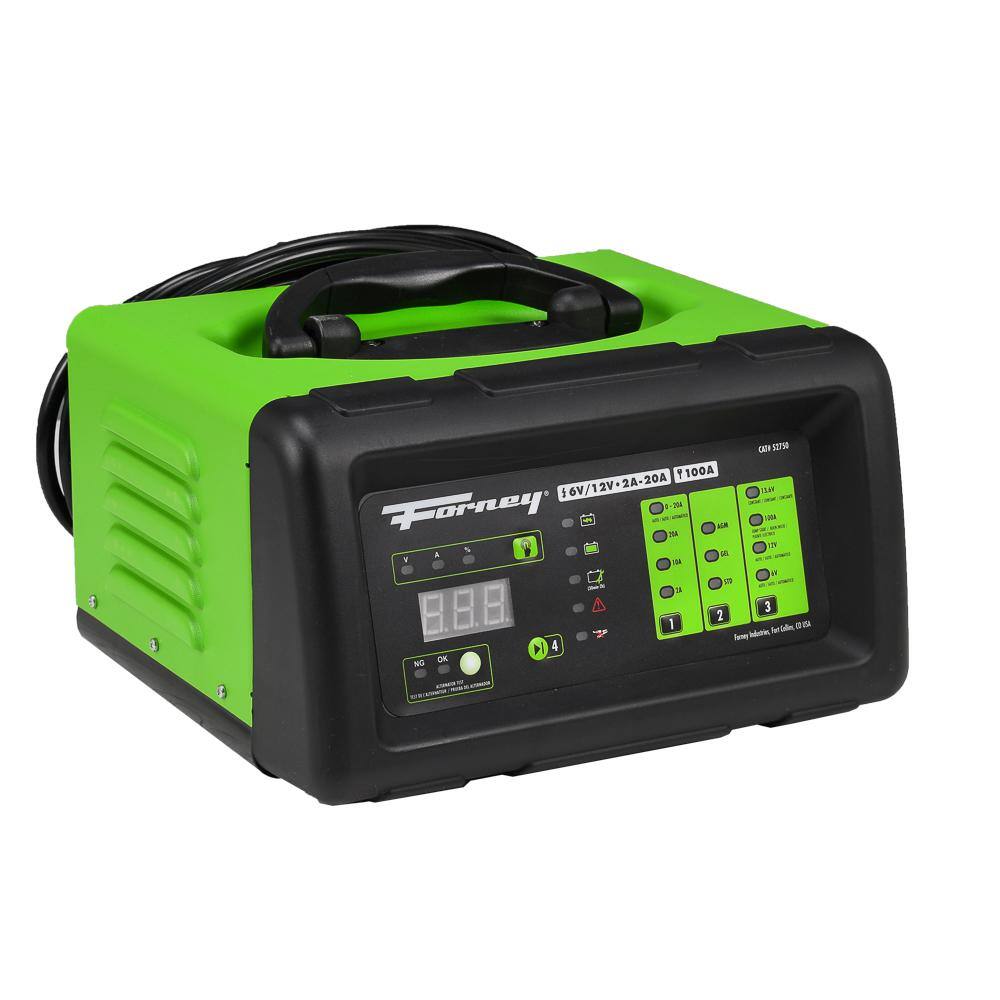 Forney 6-Volts at 2 Amp 10 Amp and 20 Amp and 12-Volts at 2 Amp 10 Amp 20 Amp and 100 Amp Start Battery Charger 52750