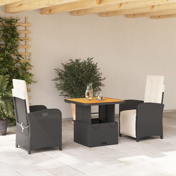 vidaXL Patio Dining Set with Cushions Furniture 2 Piece Black Poly Rattan