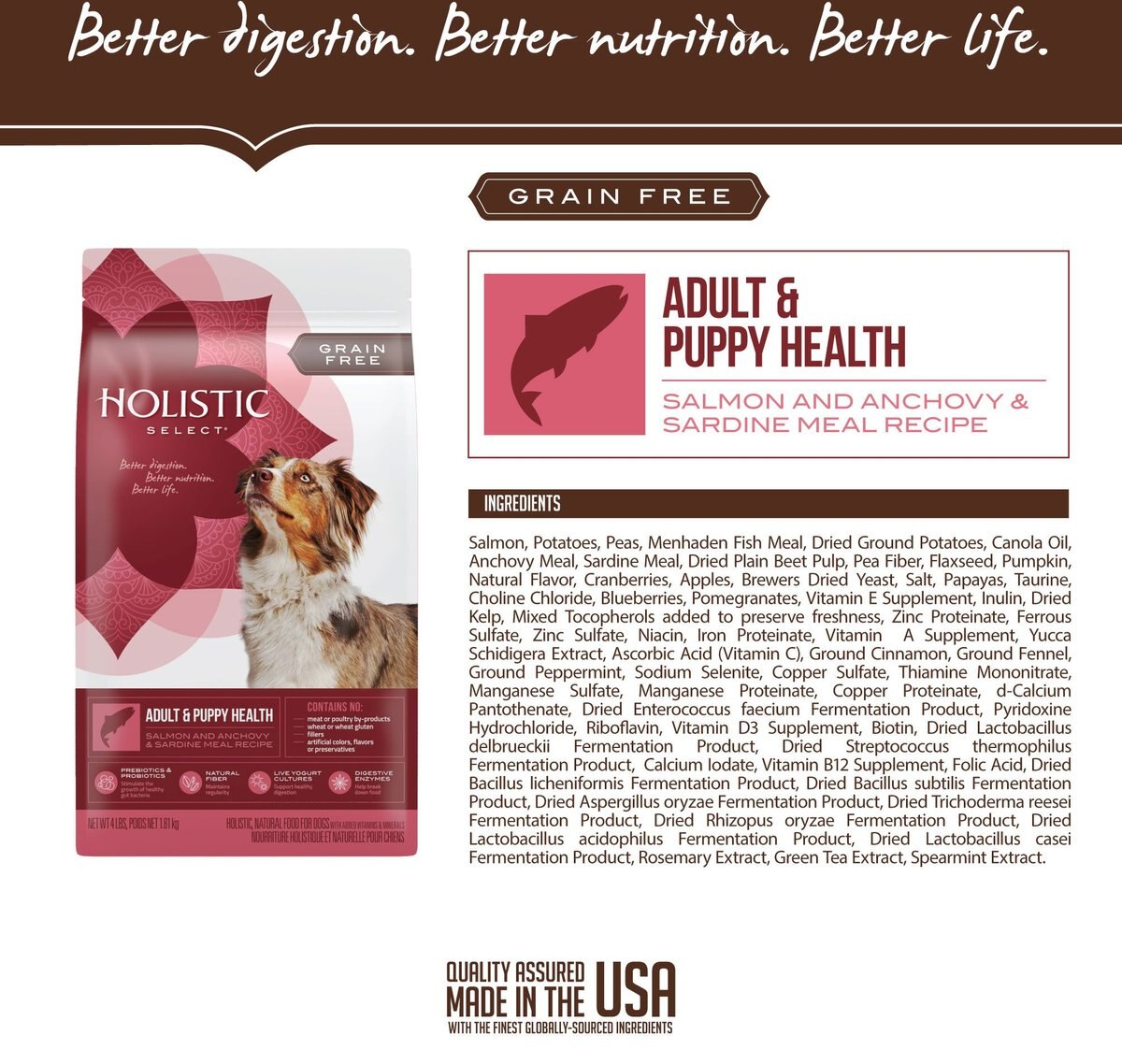 Holistic Select Adult and Puppy Grain-Free Salmon， Anchovy and Sardine Meal Recipe Dry Dog Food