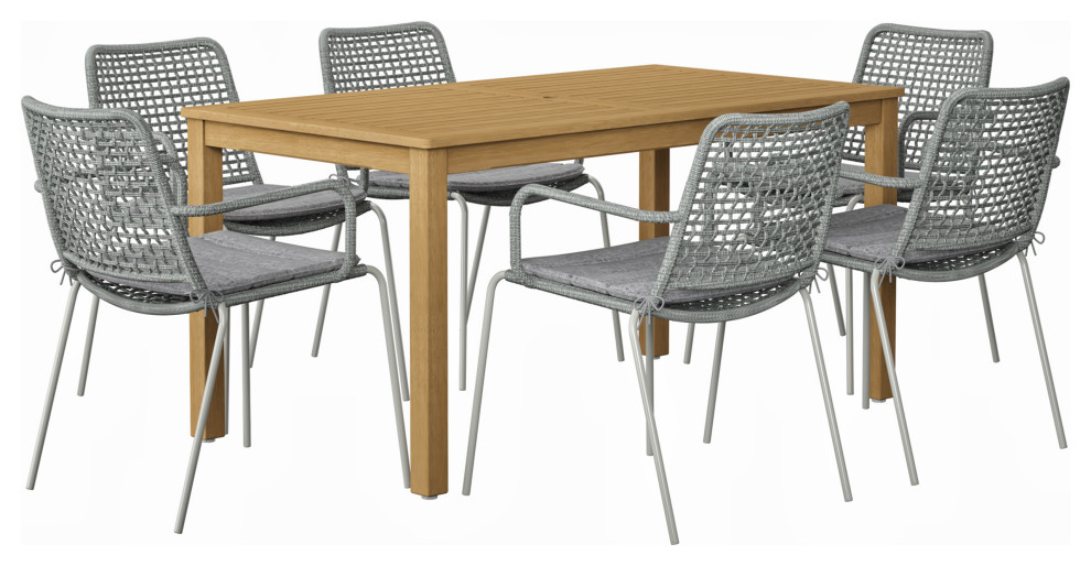 Amazonia Lima Modern Wood Patio Dining Set   Beach Style   Outdoor Dining Sets   by Amazonia  Houzz