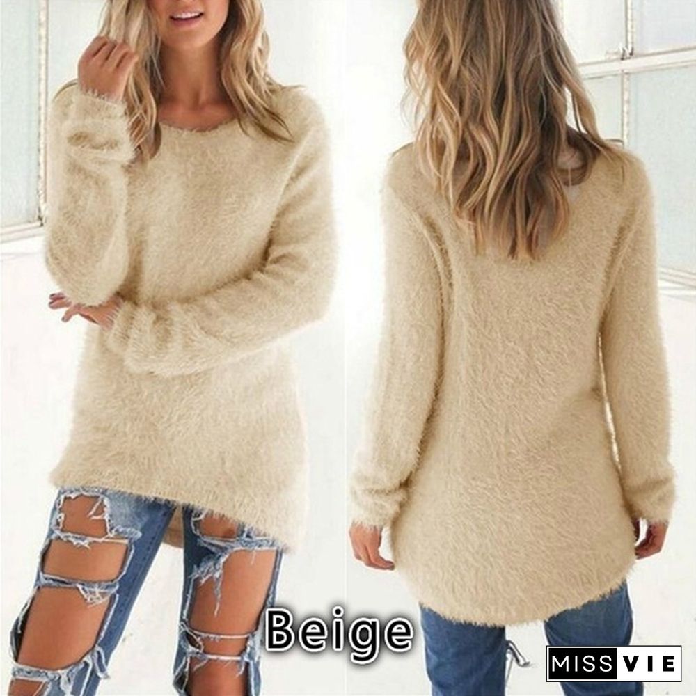 New Autumn and Winter Solid Color Warm Pullover Tops Women Long Sleeve Knitted Sweaters Plus Size