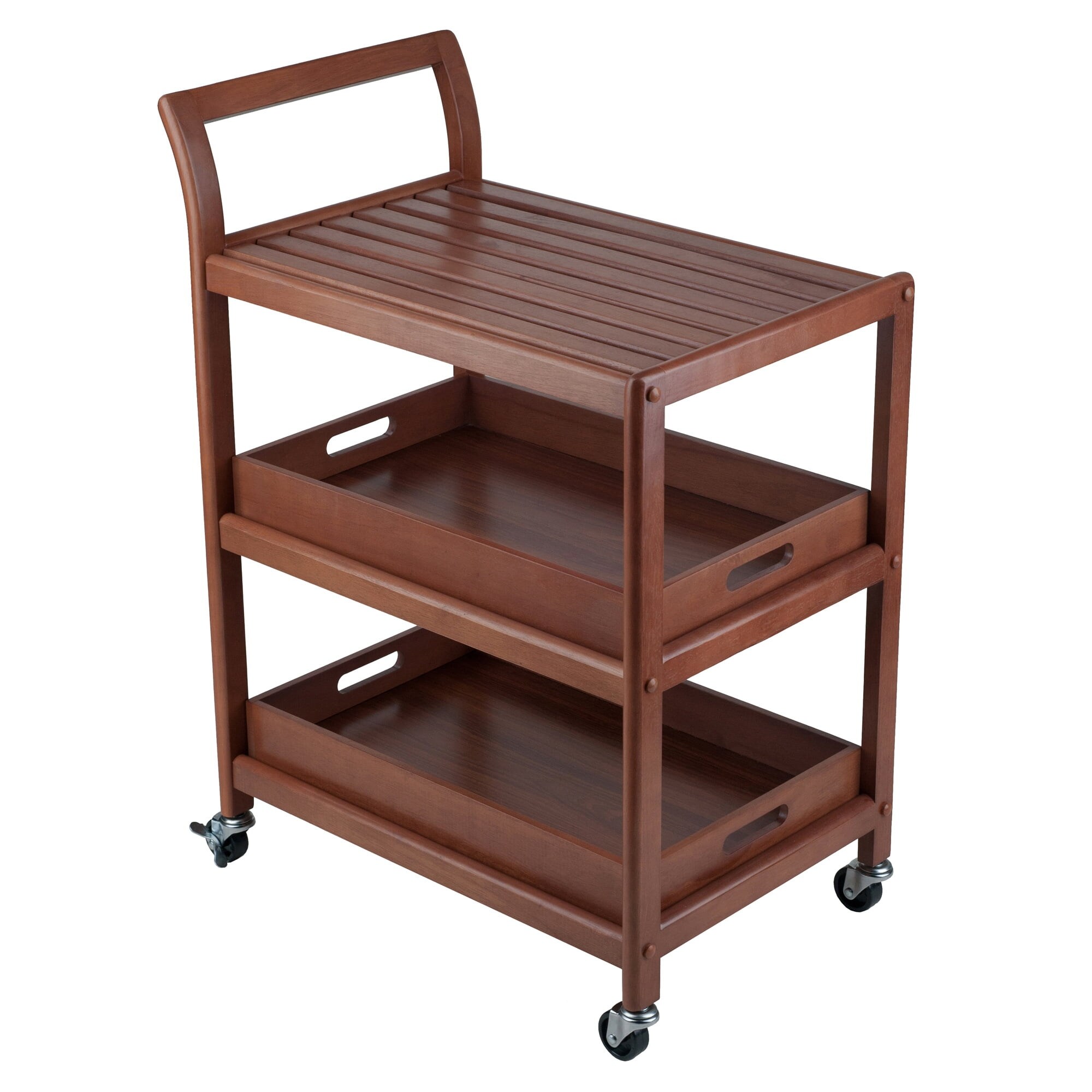 Wood Albert 3-Tier Entertainment Cart， Walnut Finish