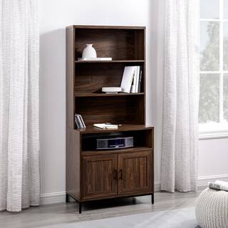 Welwick Designs 64 in. Dark Walnut Wood Modern Bookcase Hutch with Cabinet HD9201