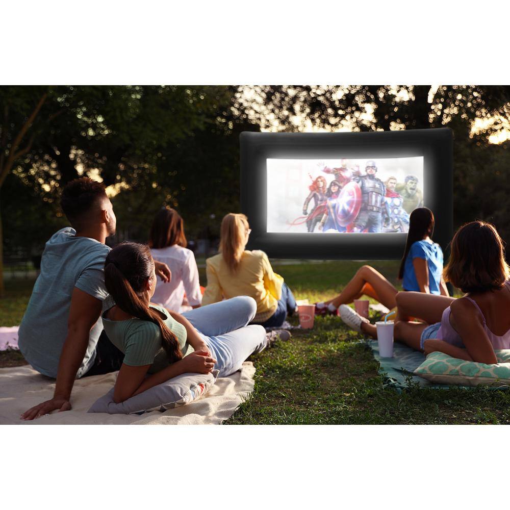 XtremepowerUS 143 in. Giant Inflatable Outdoor Cinema Movie TV Backyard Projector Screen in Black with Blower 95178-H2