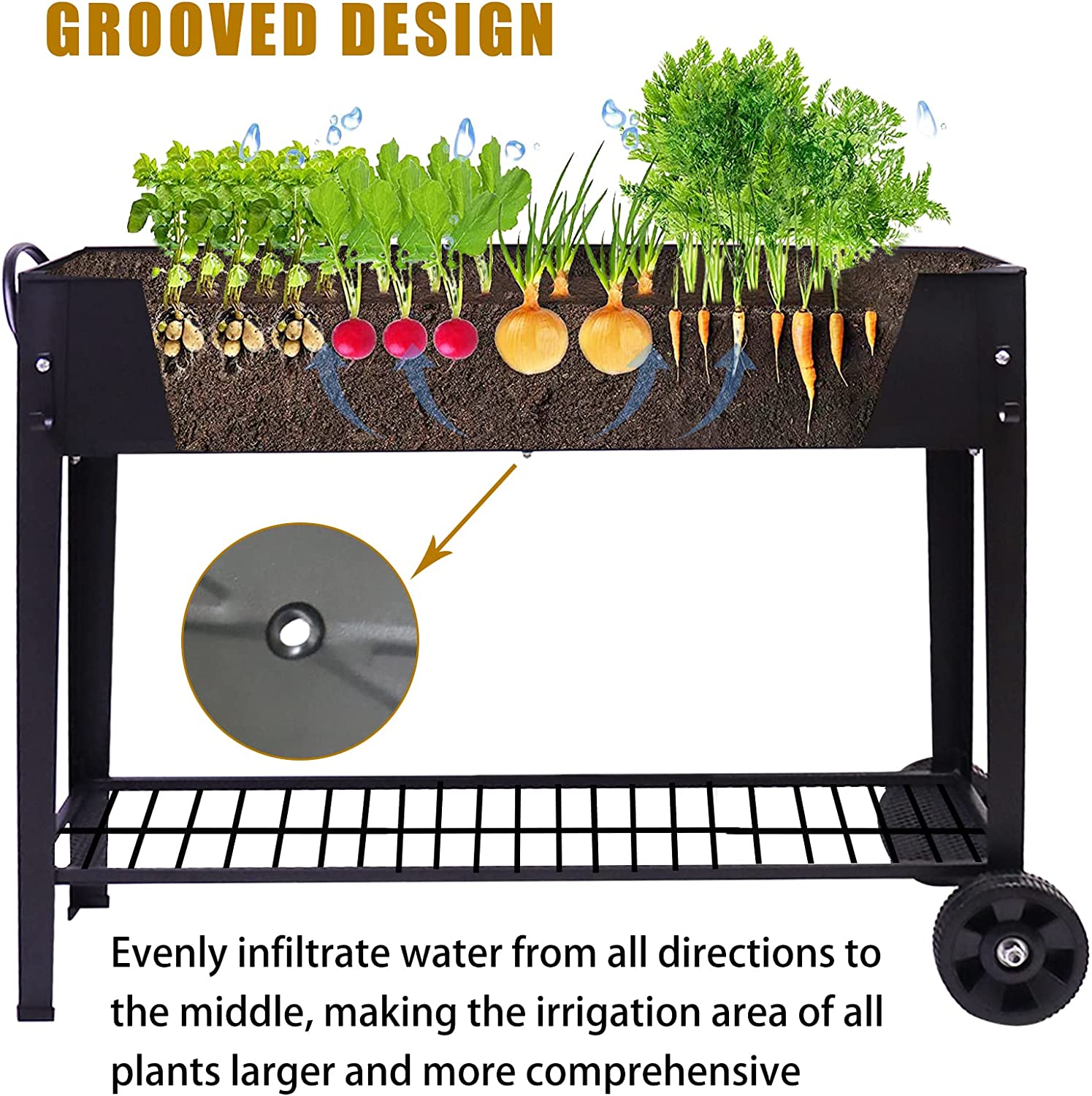 AGGZK Raised Garden Planter Beds with Wheels Legs, Large Planters Box for Indoor Outdoor Plants,Metal Galvanized Elevated Rectangle Herb Planter Box for Vegetables Flower Patio 31.5" H