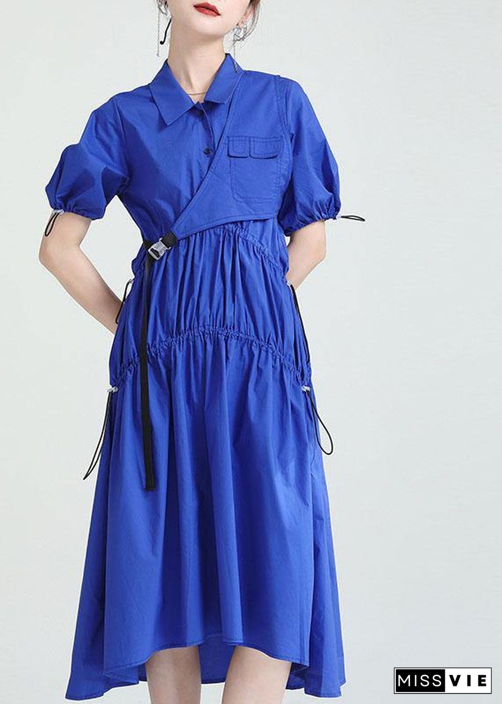 Blue Peter Pan Collar Asymmetrical Design Summer Party Dresses