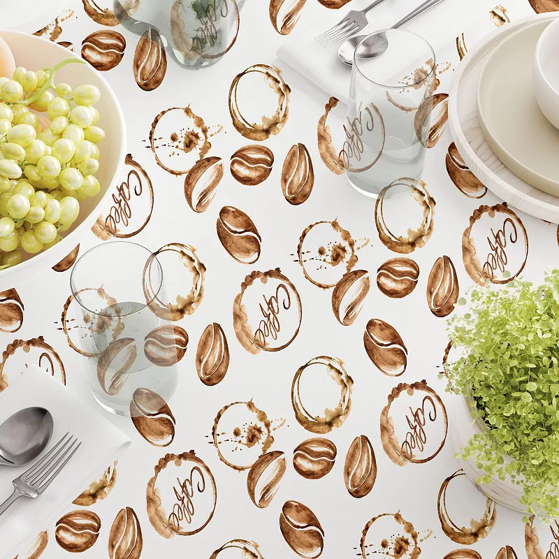 Round Tablecloth， 100% Polyester， 70 Round， Coffee Shop Print