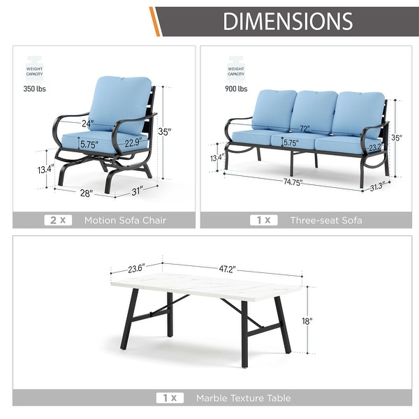 MAISON ARTS 5/7Seat Patio Conversation Set，Sofa Set with 2 x Single Sofa Chairs，1 x 3seater Sofa and Coffee Table/Ottomans