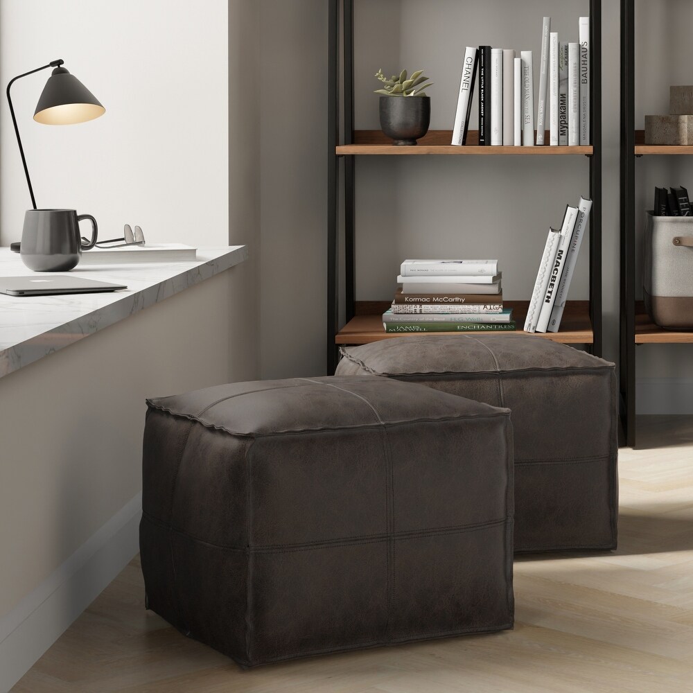 WYNDENHALL Erving Boho Square Pouf in Leather