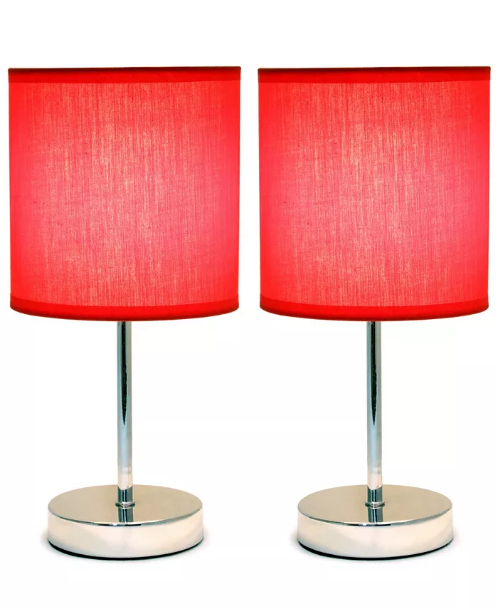 All The Rages Simple Designs Chrome Mini Basic Table Lamp with Fabric Shade 2 Pack Set