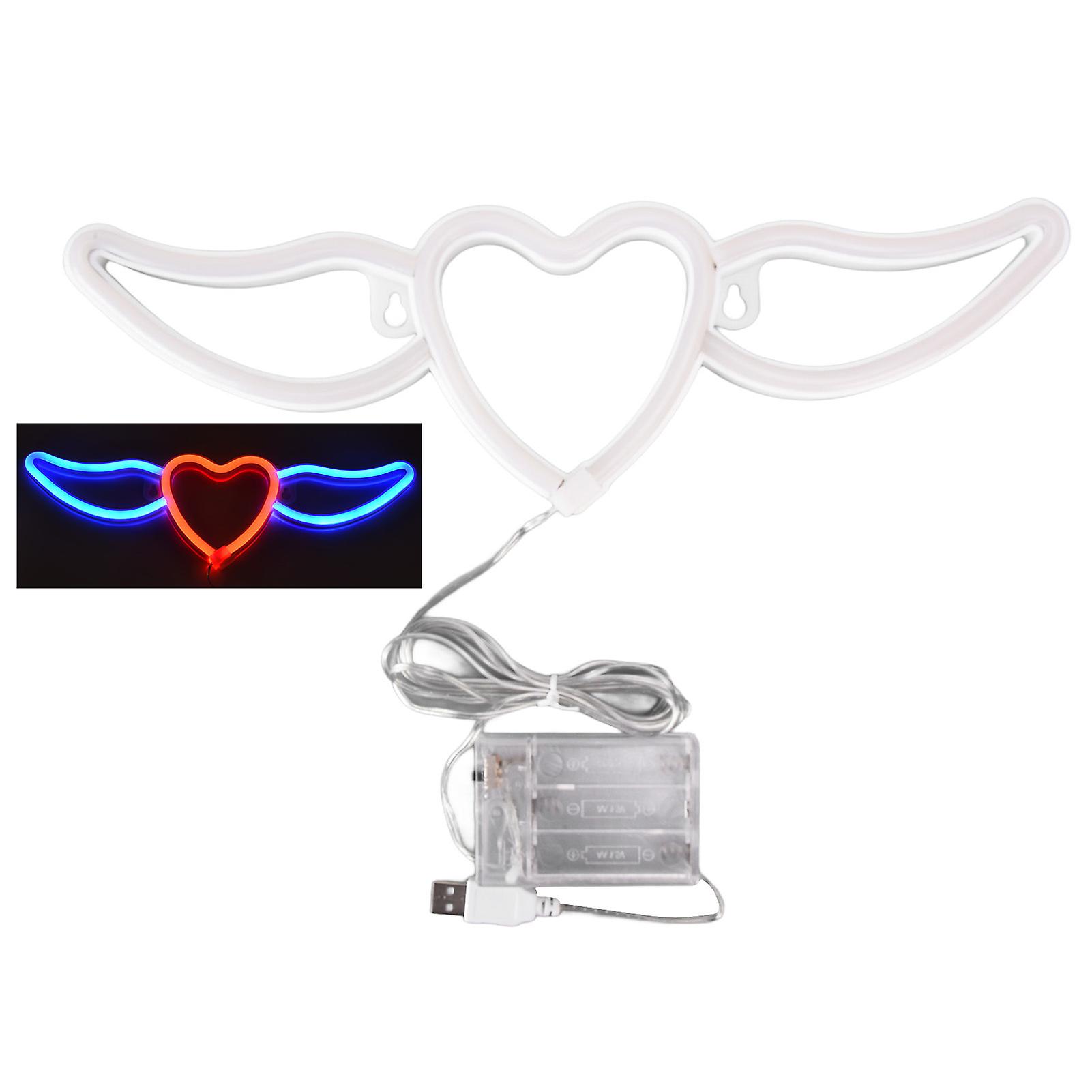 Heart Shaped Neon Light Safe Energy Saving Dual Power Heart Shaped Wings Neon Sign For Valentine's Day Weddingblue Light + Red Light