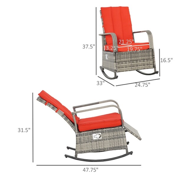 Outsunny Outdoor Wicker Rattan Recliner Rocking Cushioned Chair with Footrest and 135 Degrees of Comfort