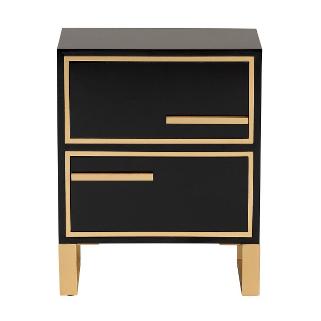 Giolla Wood And Metal 2 Drawer End Table Black gold Baxton Studio