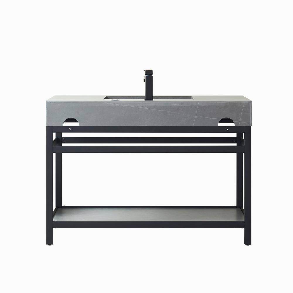 ROSWELL Bilbao 48 in. W x 22 in. D x 34 in. H Bath Vanity in Matte Black with Grey Natural Stone Top 801148-TB-WKN